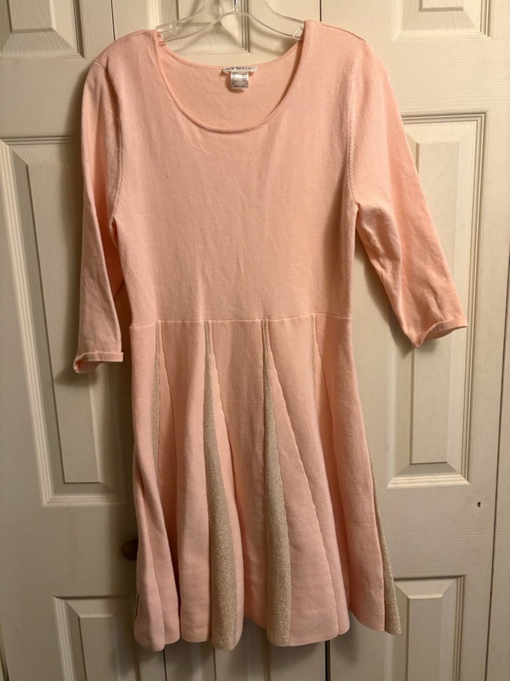 VENUS Peach Fit-and-Flare Knit Dress with Shimmer Panels